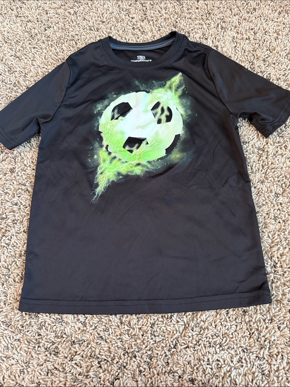Athletic Works Black Tee with Neon Green Soccer Graphic